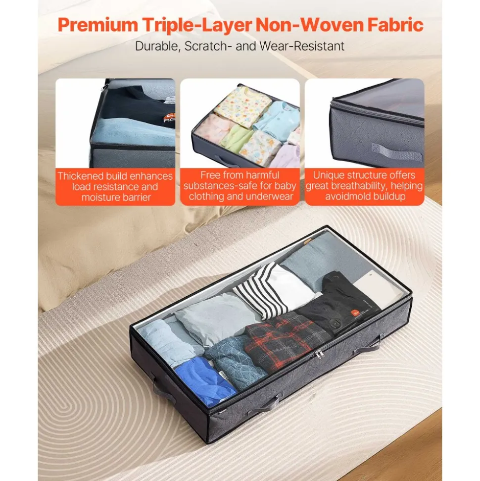 VEVOR Under Bed Storage with Clear Lids, 39.2 x 19.7 x 7.1 Inch, 90L Large Underbed Clothes Storage Containers, Low Profile Under Bed Drawer Shoe Organizer Bins Box for Blanket Shoe Bedroom, 6 Pack