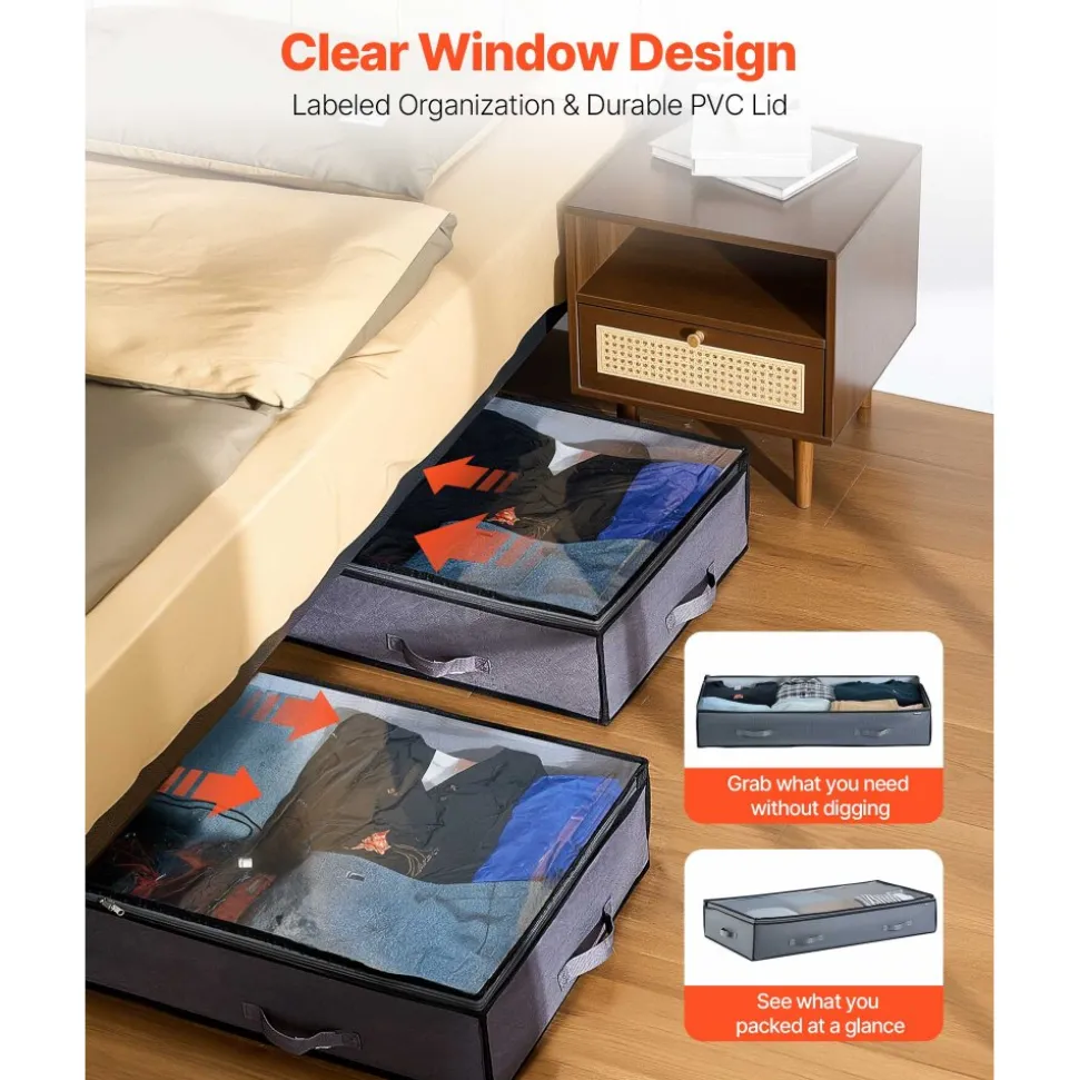VEVOR Under Bed Storage with Clear Lids, 39.2 x 19.7 x 7.1 Inch, 90L Large Underbed Clothes Storage Containers, Low Profile Under Bed Drawer Shoe Organizer Bins Box for Blanket Shoe Bedroom, 4 Pack