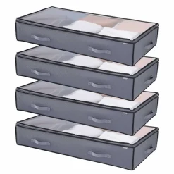 VEVOR Under Bed Storage with Clear Lids, 39.2 x 19.7 x 7.1 Inch, 90L Large Underbed Clothes Storage Containers, Low Profile Under Bed Drawer Shoe Organizer Bins Box for Blanket Shoe Bedroom, 4 Pack
