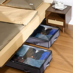 VEVOR Under Bed Storage with Clear Lids, 39.2 x 19.7 x 7.1 Inch, 90L Large Underbed Clothes Storage Containers, Low Profile Under Bed Drawer Shoe Organizer Bins Box for Blanket Shoe Bedroom, 4 Pack