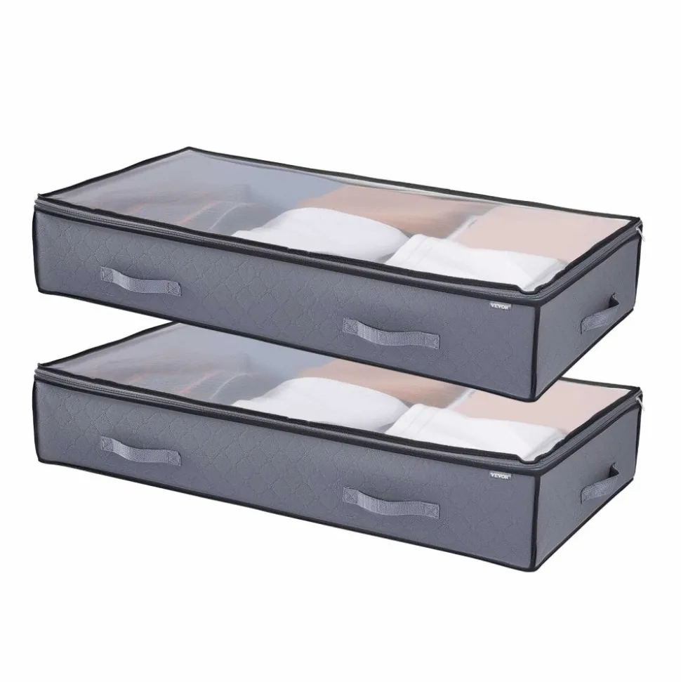 VEVOR Under Bed Storage with Clear Lids, 39.2 x 19.7 x 7.1 Inch, 90L Large Underbed Clothes Storage Containers, Low Profile Under Bed Drawer Shoe Organizer Bins Box for Blanket Shoe Bedroom, 4 Pack
