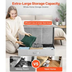 VEVOR Under Bed Storage with Lids, 31.7 x 15.9 x 6.1 Inch, 48L Large Underbed Clothes Storage Containers, Low Profile Gray Under Bed Drawer Shoe Organizer Bins Box for Blanket Shoe Bedroom, 2 Pack