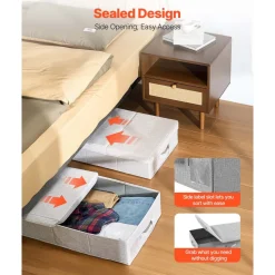 VEVOR Under Bed Storage with Lids, 31.7 x 15.9 x 6.1 Inch, 48L Large Underbed Clothes Storage Containers, Low Profile Gray Under Bed Drawer Shoe Organizer Bins Box for Blanket Shoe Bedroom, 2 Pack