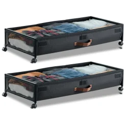 VEVOR Under Bed Storage with Wheels, 36.0 x 18.1 x 7.3 inch, Underbed Containers with Clear Lid, Underbed Shoe Organizer, Rolling Under the Bed Storage Bins for Clothes Shoes Blankets Bedroom, 2 Pack