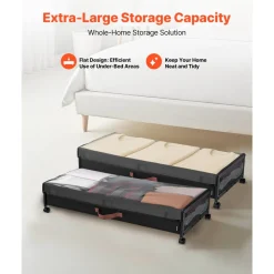 VEVOR Under Bed Storage with Wheels, 36.0 x 18.1 x 7.3 inch, Underbed Containers with Clear Lid, Underbed Shoe Organizer, Rolling Under the Bed Storage Bins for Clothes Shoes Blankets Bedroom, 2 Pack