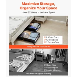 VEVOR Under Bed Storage with Wheels, 36.0 x 18.1 x 7.3 inch, Underbed Containers with Clear Lid, Underbed Shoe Organizer, Rolling Under the Bed Storage Bins for Clothes Shoes Blankets Bedroom, 2 Pack