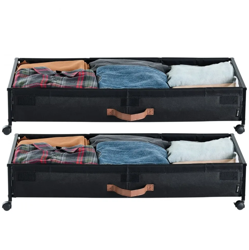 VEVOR Under Bed Storage with Wheels, 36.0 x 18.1 x 7.3 inch, Underbed Containers with Clear Lid, Underbed Shoe Organizer, Rolling Under the Bed Storage Bins for Clothes Shoes Blankets Bedroom, 2 Pack