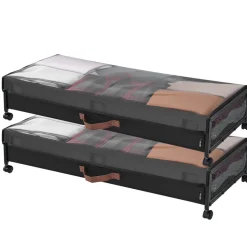 VEVOR Under Bed Storage with Wheels, 36.0 x 18.1 x 7.3 inch, Underbed Containers with Clear Lid, Underbed Shoe Organizer, Rolling Under the Bed Storage Bins for Clothes Shoes Blankets Bedroom, 2 Pack