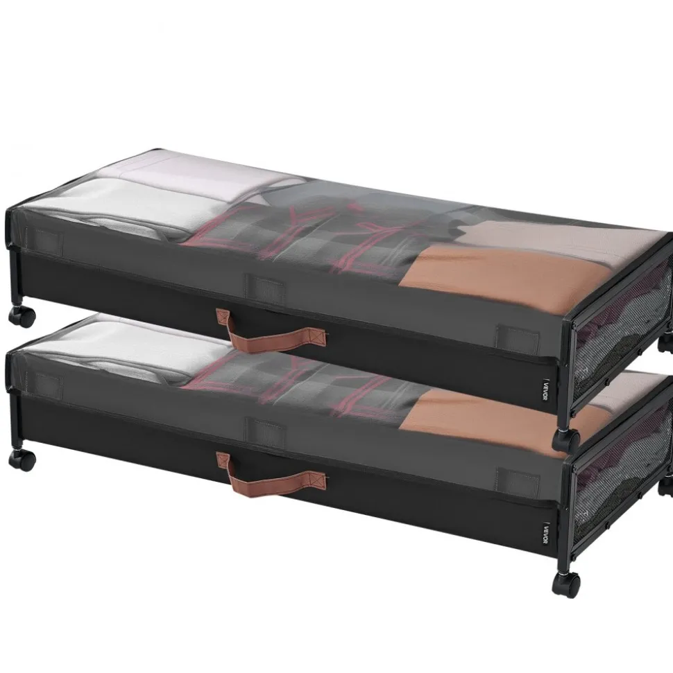 VEVOR Under Bed Storage with Wheels, 36.0 x 18.1 x 7.3 inch, Underbed Containers with Clear Lid, Underbed Shoe Organizer, Rolling Under the Bed Storage Bins for Clothes Shoes Blankets Bedroom, 2 Pack