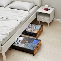 VEVOR Under Bed Storage with Wheels, 25.6 x 18.1 x 7.1 inch Underbed Containers, Underbed Shoes Organizer with Lockable Wheels, Rolling Under the Bed Storage Bins for Clothes, Shoes, Blankets, 2 Pack
