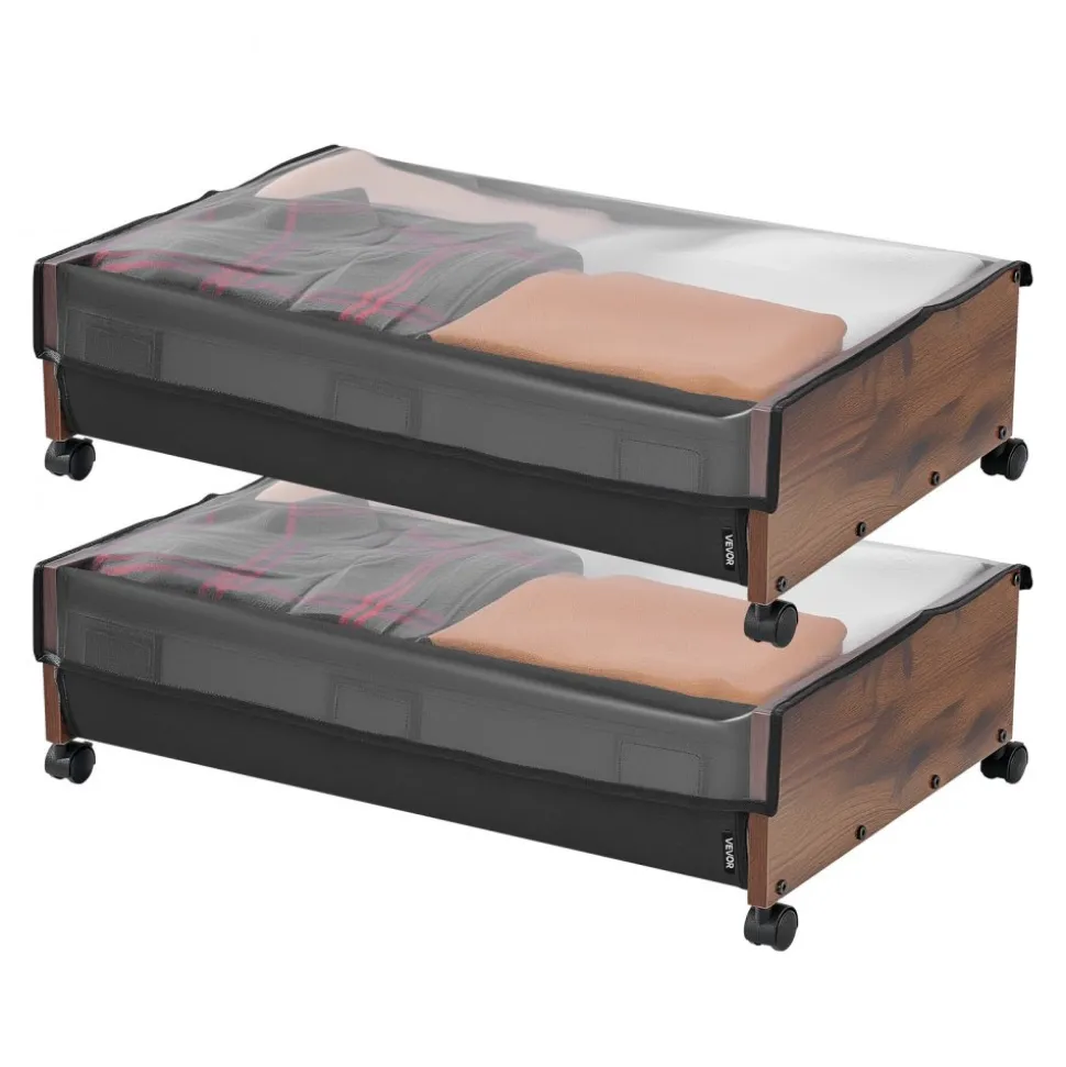 VEVOR Under Bed Storage with Wheels, 39.8 x 20.1 x 5.9 inch Underbed Containers, Underbed Shoes Organizer with Lid & Gray Latch, Rolling Under the Bed Storage Bins for Clothes Shoes Blankets, 2 Pack