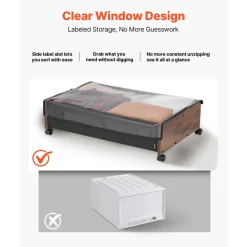 VEVOR Under Bed Storage with Wheels, 39.8 x 20.1 x 5.9 inch Underbed Containers, Underbed Shoes Organizer with Lid & Gray Latch, Rolling Under the Bed Storage Bins for Clothes Shoes Blankets, 2 Pack