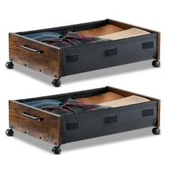VEVOR Under Bed Storage with Wheels, 39.8 x 20.1 x 5.9 inch Underbed Containers, Underbed Shoes Organizer with Lid & Gray Latch, Rolling Under the Bed Storage Bins for Clothes Shoes Blankets, 2 Pack