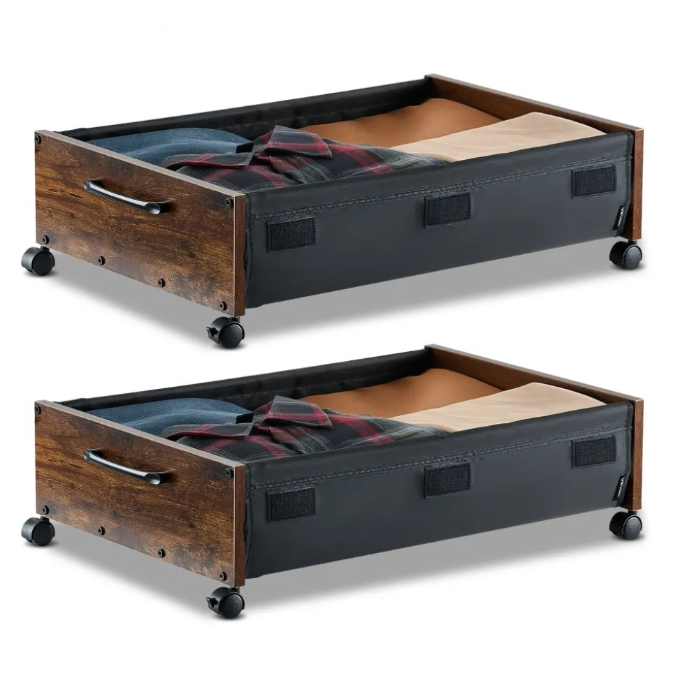 VEVOR Under Bed Storage with Wheels, 39.8 x 20.1 x 5.9 inch Underbed Containers, Underbed Shoes Organizer with Lid & Gray Latch, Rolling Under the Bed Storage Bins for Clothes Shoes Blankets, 2 Pack