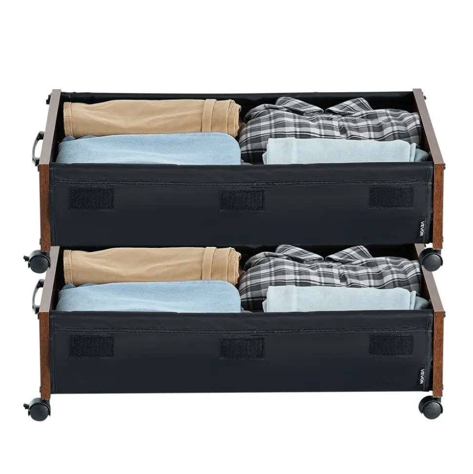 VEVOR Under Bed Storage with Wheels, 39.8 x 20.1 x 5.9 inch Underbed Containers, Underbed Shoes Organizer with Lid & Gray Latch, Rolling Under the Bed Storage Bins for Clothes Shoes Blankets, 2 Pack