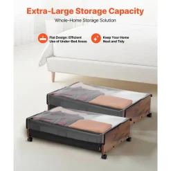 VEVOR Under Bed Storage with Wheels, 39.8 x 20.1 x 5.9 inch Underbed Containers, Underbed Shoes Organizer with Lid & Gray Latch, Rolling Under the Bed Storage Bins for Clothes Shoes Blankets, 2 Pack