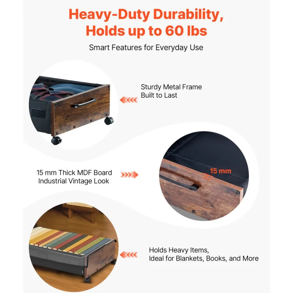 VEVOR Under Bed Storage with Wheels, 39.8 x 20.1 x 5.9 inch Underbed Containers, Underbed Shoes Organizer with Lid & Gray Latch, Rolling Under the Bed Storage Bins for Clothes Shoes Blankets, 2 Pack
