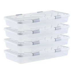 VEVOR Under Bed Storage with Wheels, 30.3 x 18.5 x 6.8 inch, Underbed Containers with Clear Lid, Underbed Shoe Organizer, Rolling Under the Bed Storage Bins for Clothes Shoes Blankets Bedroom, 2 Pack