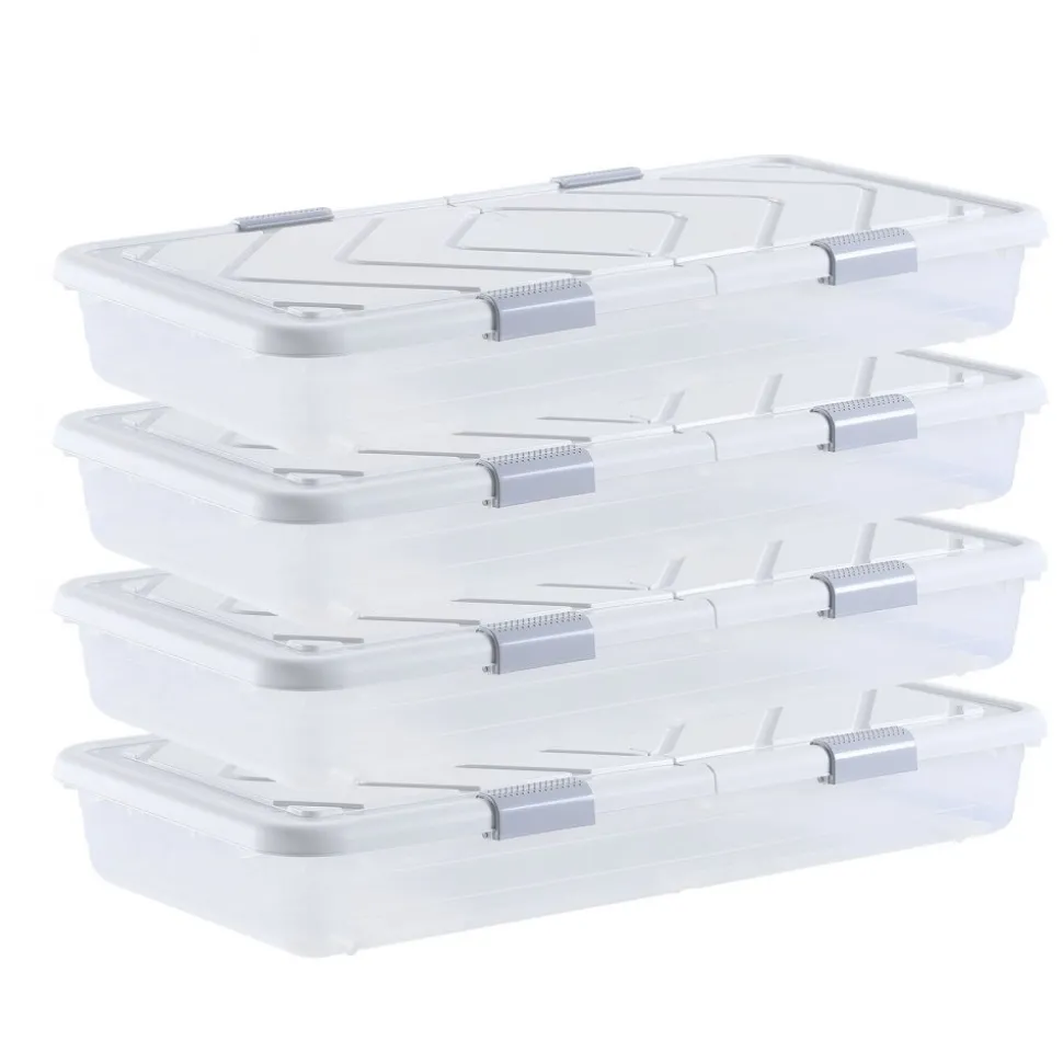 VEVOR Under Bed Storage with Wheels, 30.3 x 18.5 x 6.8 inch, Underbed Containers with Clear Lid, Underbed Shoe Organizer, Rolling Under the Bed Storage Bins for Clothes Shoes Blankets Bedroom, 2 Pack