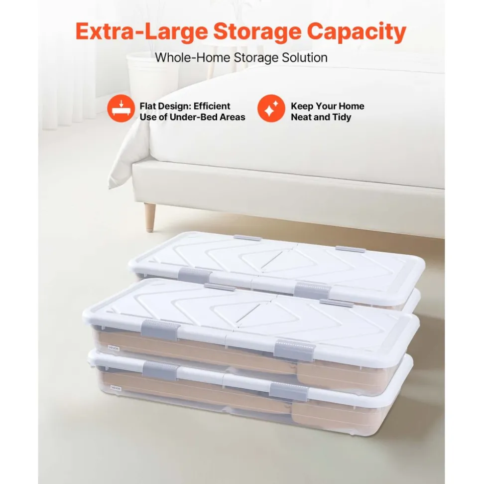 VEVOR Under Bed Storage with Wheels, 30.3 x 18.5 x 6.8 inch, Underbed Containers with Clear Lid, Underbed Shoe Organizer, Rolling Under the Bed Storage Bins for Clothes Shoes Blankets Bedroom, 2 Pack