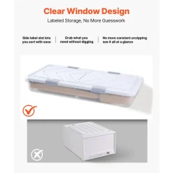 VEVOR Under Bed Storage with Wheels, 30.3 x 18.5 x 6.8 inch, Underbed Containers with Clear Lid, Underbed Shoe Organizer, Rolling Under the Bed Storage Bins for Clothes Shoes Blankets Bedroom, 2 Pack