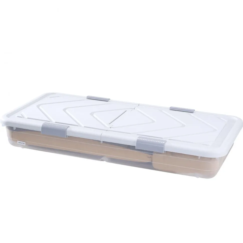 VEVOR Under Bed Storage with Wheels, 30.3 x 18.5 x 6.8 inch, Underbed Containers with Clear Lid, Underbed Shoe Organizer, Rolling Under the Bed Storage Bins for Clothes Shoes Blankets Bedroom, 2 Pack