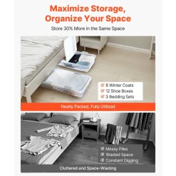 VEVOR Under Bed Storage with Wheels, 30.3 x 18.5 x 6.8 inch, Underbed Containers with Clear Lid, Underbed Shoe Organizer, Rolling Under the Bed Storage Bins for Clothes Shoes Blankets Bedroom, 2 Pack