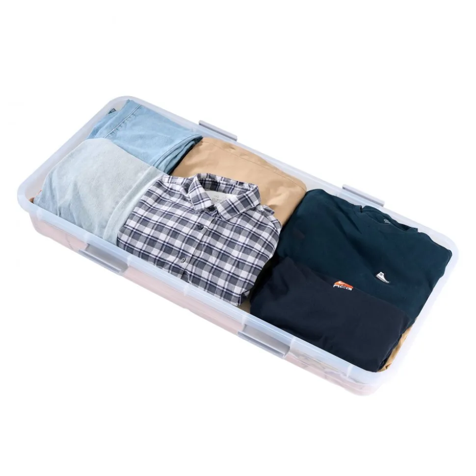 VEVOR Under Bed Storage with Wheels, 30.3 x 18.5 x 6.8 inch, Underbed Containers with Clear Lid, Underbed Shoe Organizer, Rolling Under the Bed Storage Bins for Clothes Shoes Blankets Bedroom, 2 Pack