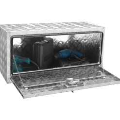 VEVOR Underbody Truck Box, 36"×17"×18" Pickup Storage Box, Heavy Duty Aluminum Diamond Plate Tool Box with Lock and Keys, Waterproof Trailer Storage Box with T-Handle Latch for Truck, Van, Trailer