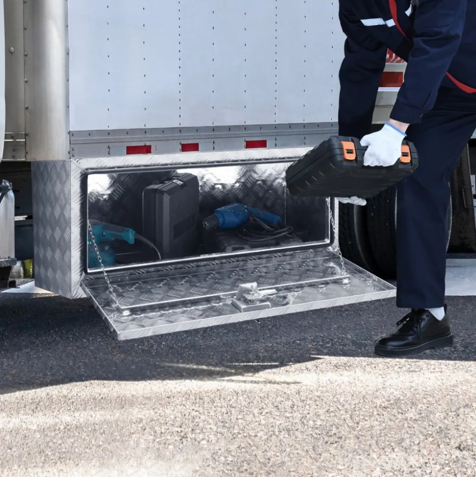 VEVOR Underbody Truck Box, 36"×17"×18" Pickup Storage Box, Heavy Duty Aluminum Diamond Plate Tool Box with Lock and Keys, Waterproof Trailer Storage Box with T-Handle Latch for Truck, Van, Trailer