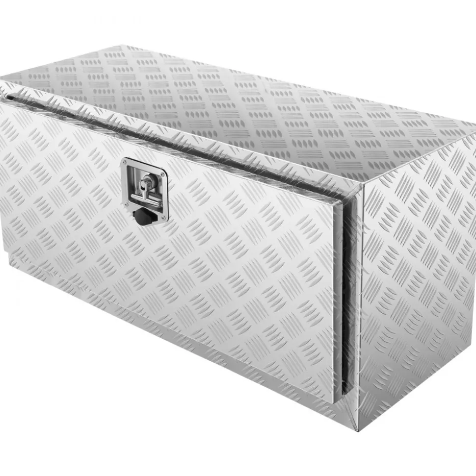 VEVOR Underbody Truck Box, 36"×17"×18" Pickup Storage Box, Heavy Duty Aluminum Diamond Plate Tool Box with Lock and Keys, Waterproof Trailer Storage Box with T-Handle Latch for Truck, Van, Trailer