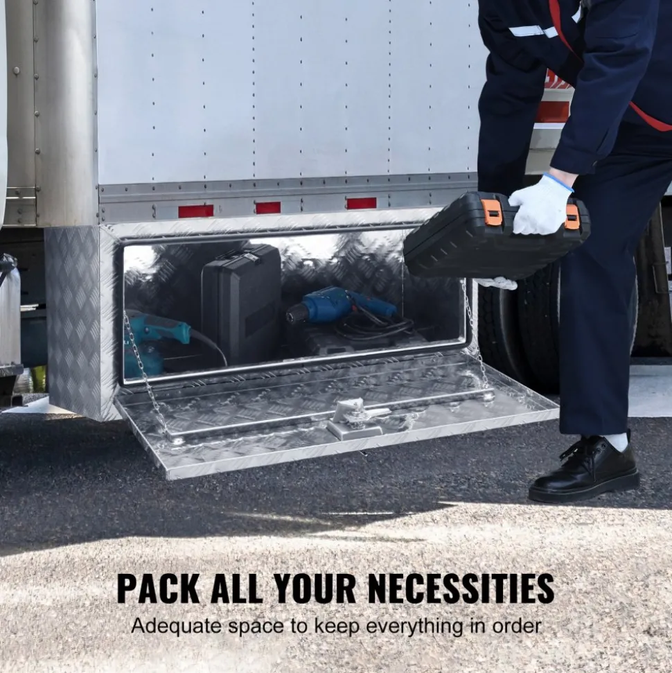 VEVOR Underbody Truck Box, 36"×14"×16" Pickup Storage Box, Heavy Duty Aluminum Diamond Plate Tool Box with Lock and Keys, Waterproof Trailer Storage Box with T-Handle Latch for Truck, Van, Trailer