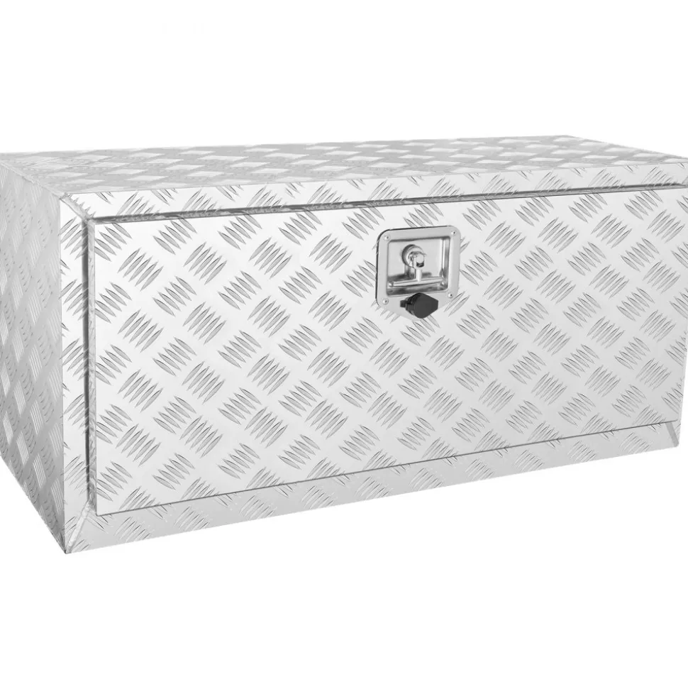 VEVOR Underbody Truck Box, 36"×14"×16" Pickup Storage Box, Heavy Duty Aluminum Diamond Plate Tool Box with Lock and Keys, Waterproof Trailer Storage Box with T-Handle Latch for Truck, Van, Trailer