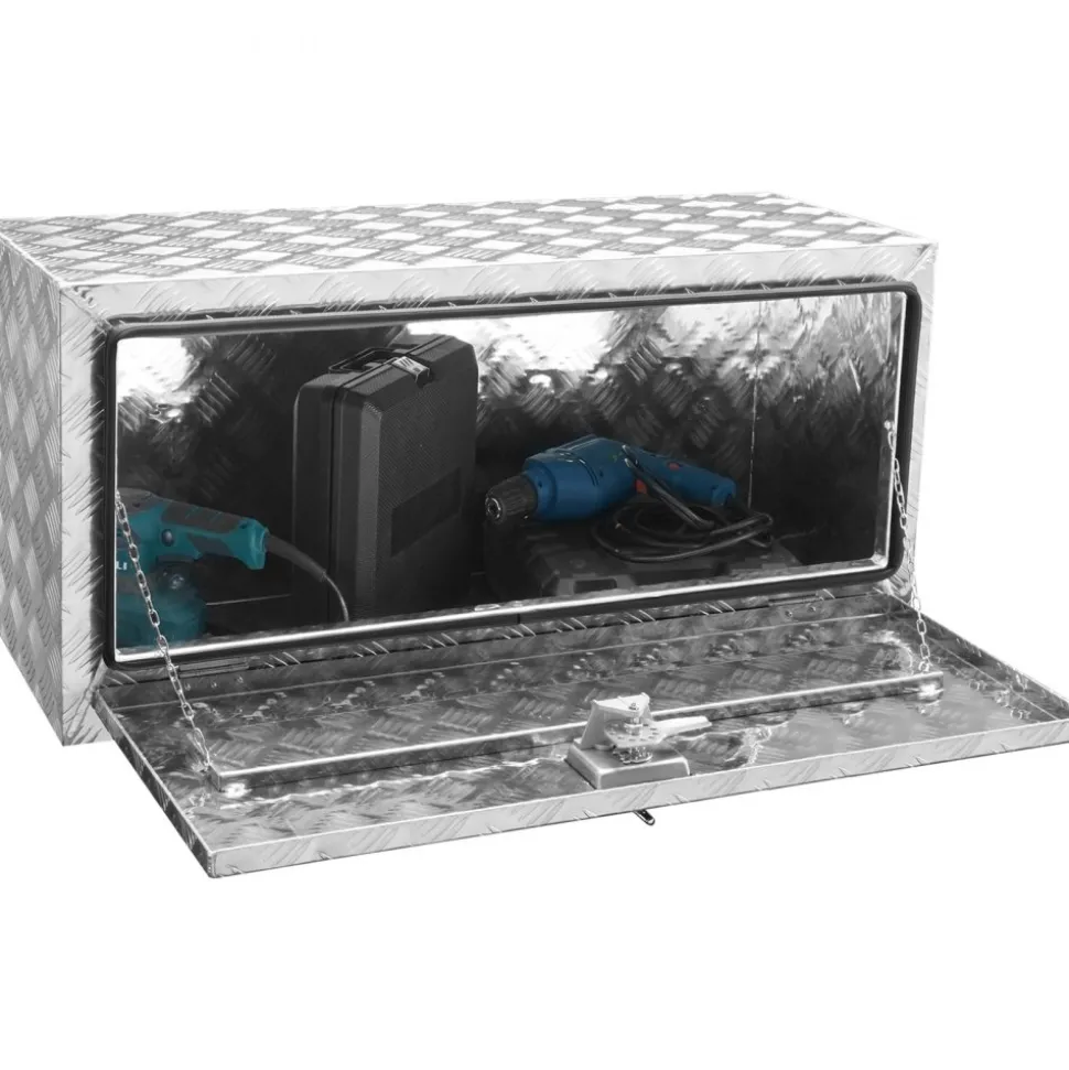 VEVOR Underbody Truck Box, 36"×14"×16" Pickup Storage Box, Heavy Duty Aluminum Diamond Plate Tool Box with Lock and Keys, Waterproof Trailer Storage Box with T-Handle Latch for Truck, Van, Trailer
