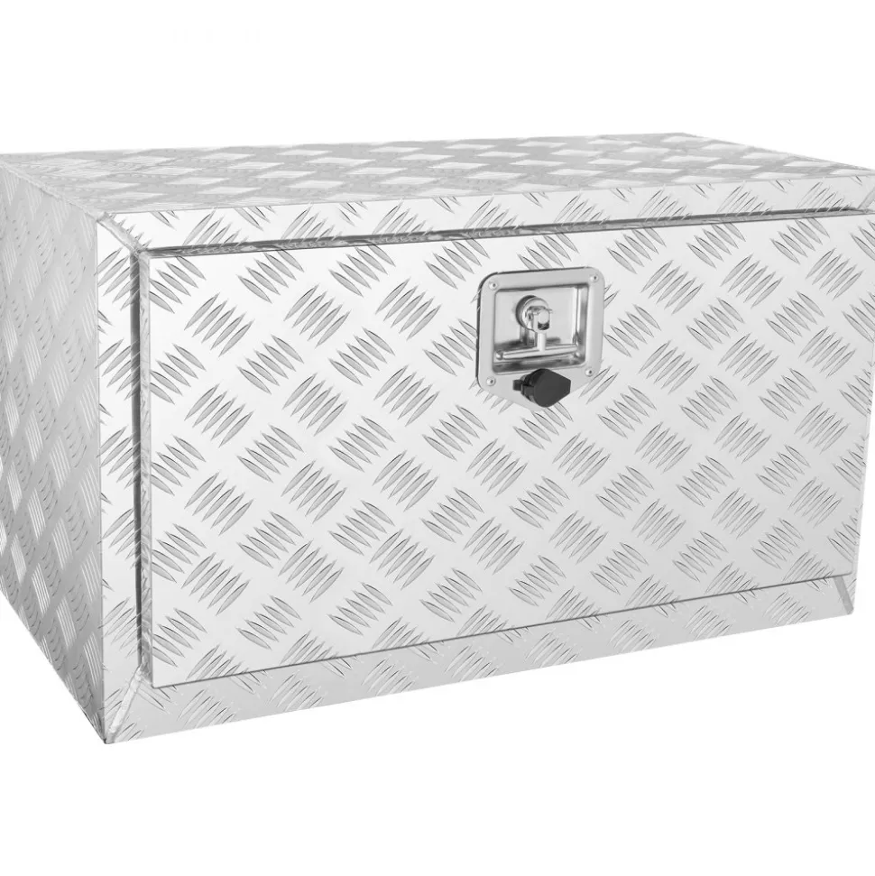 VEVOR Underbody Truck Box, 30"×17"×18" Pickup Storage Box, Heavy Duty Aluminum Diamond Plate Tool Box with Lock and Keys, Waterproof Trailer Storage Box with T-Handle Latch for Truck, Van, Trailer