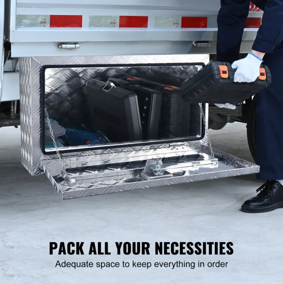 VEVOR Underbody Truck Box, 30"×17"×18" Pickup Storage Box, Heavy Duty Aluminum Diamond Plate Tool Box with Lock and Keys, Waterproof Trailer Storage Box with T-Handle Latch for Truck, Van, Trailer