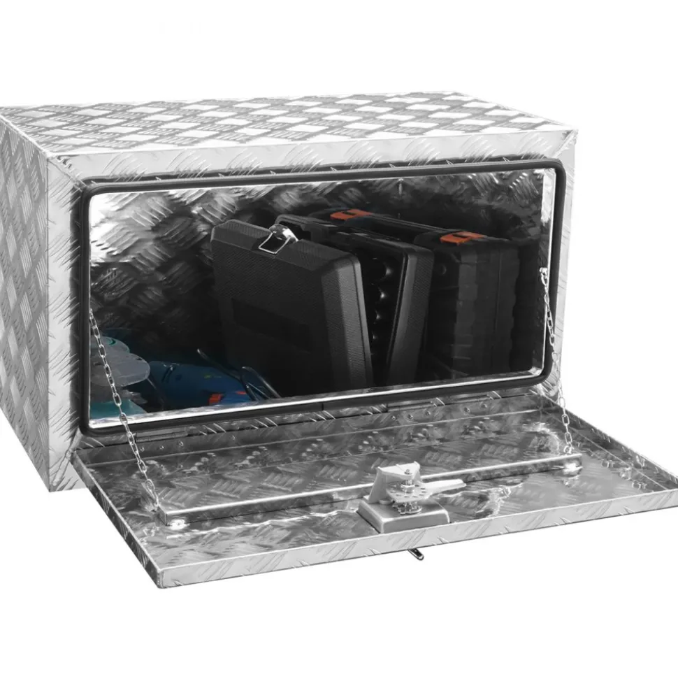 VEVOR Underbody Truck Box, 30"×17"×18" Pickup Storage Box, Heavy Duty Aluminum Diamond Plate Tool Box with Lock and Keys, Waterproof Trailer Storage Box with T-Handle Latch for Truck, Van, Trailer