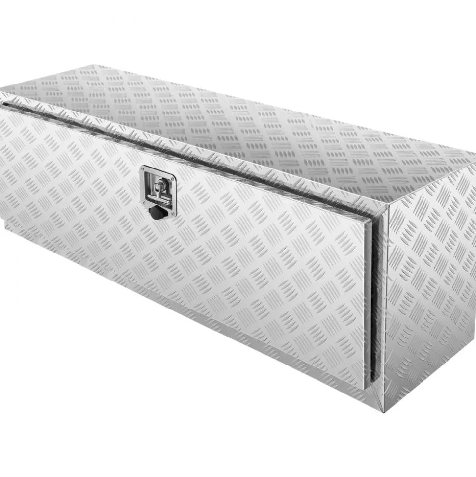 VEVOR Underbody Truck Box, 48"×17"×18" Pickup Storage Box, Heavy Duty Aluminum Diamond Plate Tool Box with Lock and Keys, Waterproof Trailer Storage Box with T-Handle Latch for Truck, Van, Trailer