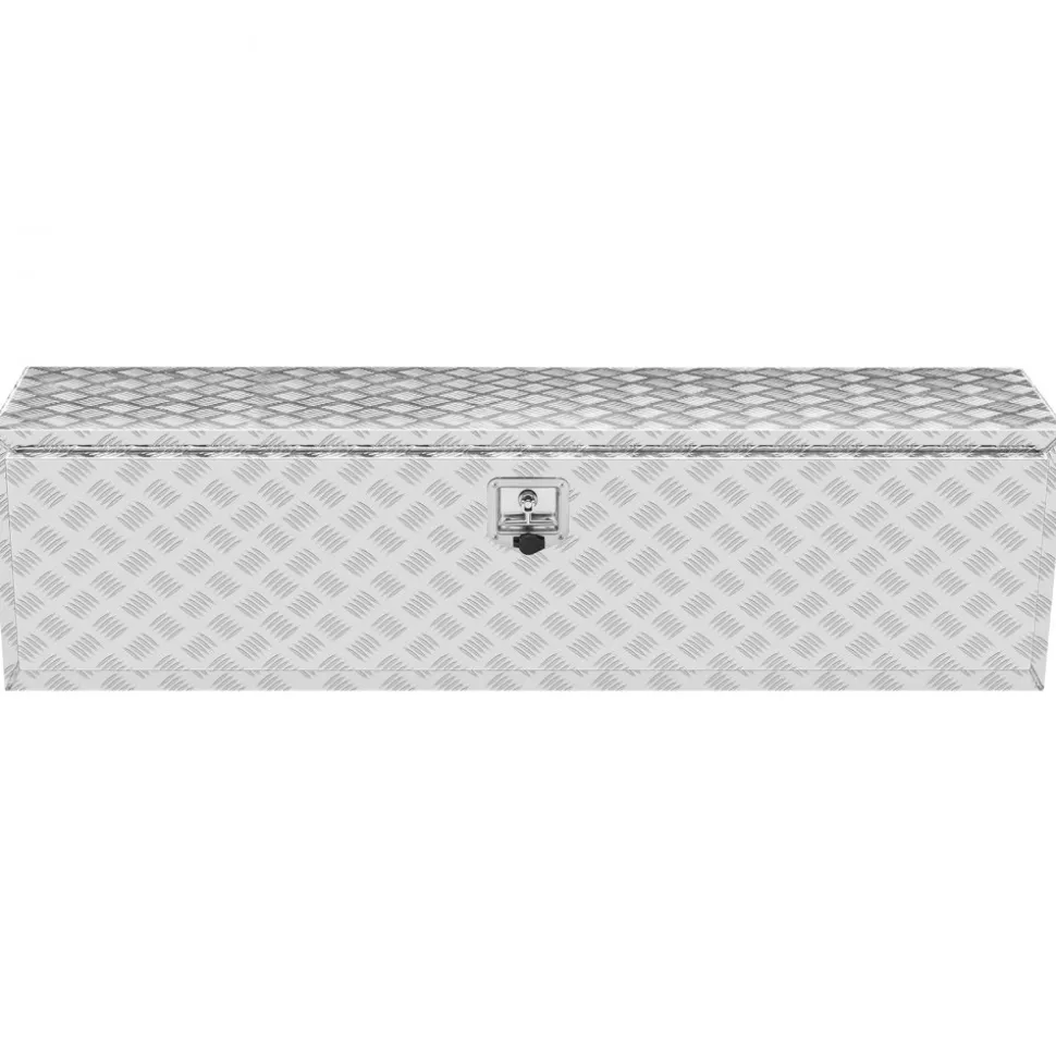 VEVOR Underbody Truck Box, 60"×17"×18" Pickup Storage Box, Heavy Duty Aluminum Diamond Plate Tool Box with Lock and Keys, Waterproof Trailer Storage Box with T-Handle Latch for Truck, Van, Trailer