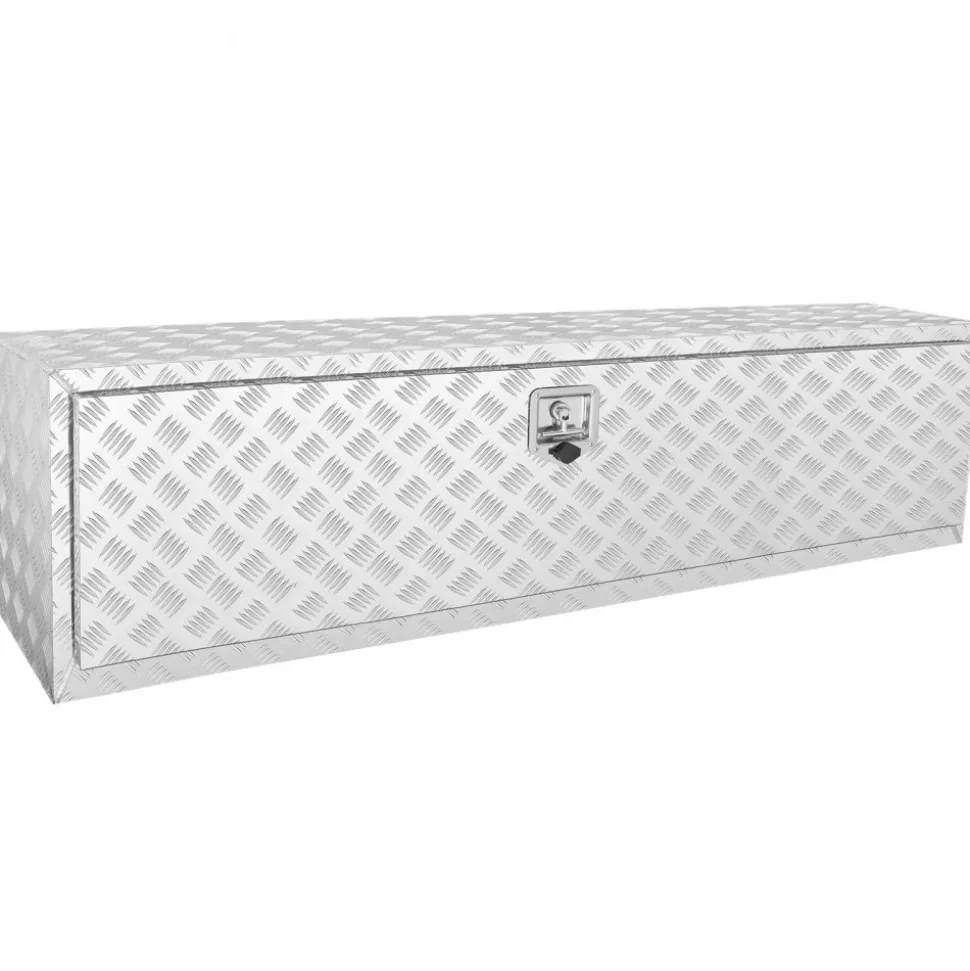 VEVOR Underbody Truck Box, 60"×17"×18" Pickup Storage Box, Heavy Duty Aluminum Diamond Plate Tool Box with Lock and Keys, Waterproof Trailer Storage Box with T-Handle Latch for Truck, Van, Trailer
