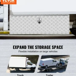 VEVOR Underbody Truck Box, 48"×24"×24" Pickup Storage Box, Heavy Duty Aluminum Diamond Plate Tool Box with Lock and Keys, Waterproof Trailer Storage Box with T-Handle Latch for Truck, Van, Trailer
