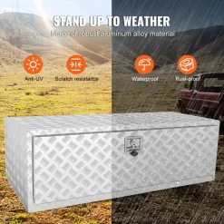 VEVOR Underbody Truck Box, 48"×24"×24" Pickup Storage Box, Heavy Duty Aluminum Diamond Plate Tool Box with Lock and Keys, Waterproof Trailer Storage Box with T-Handle Latch for Truck, Van, Trailer