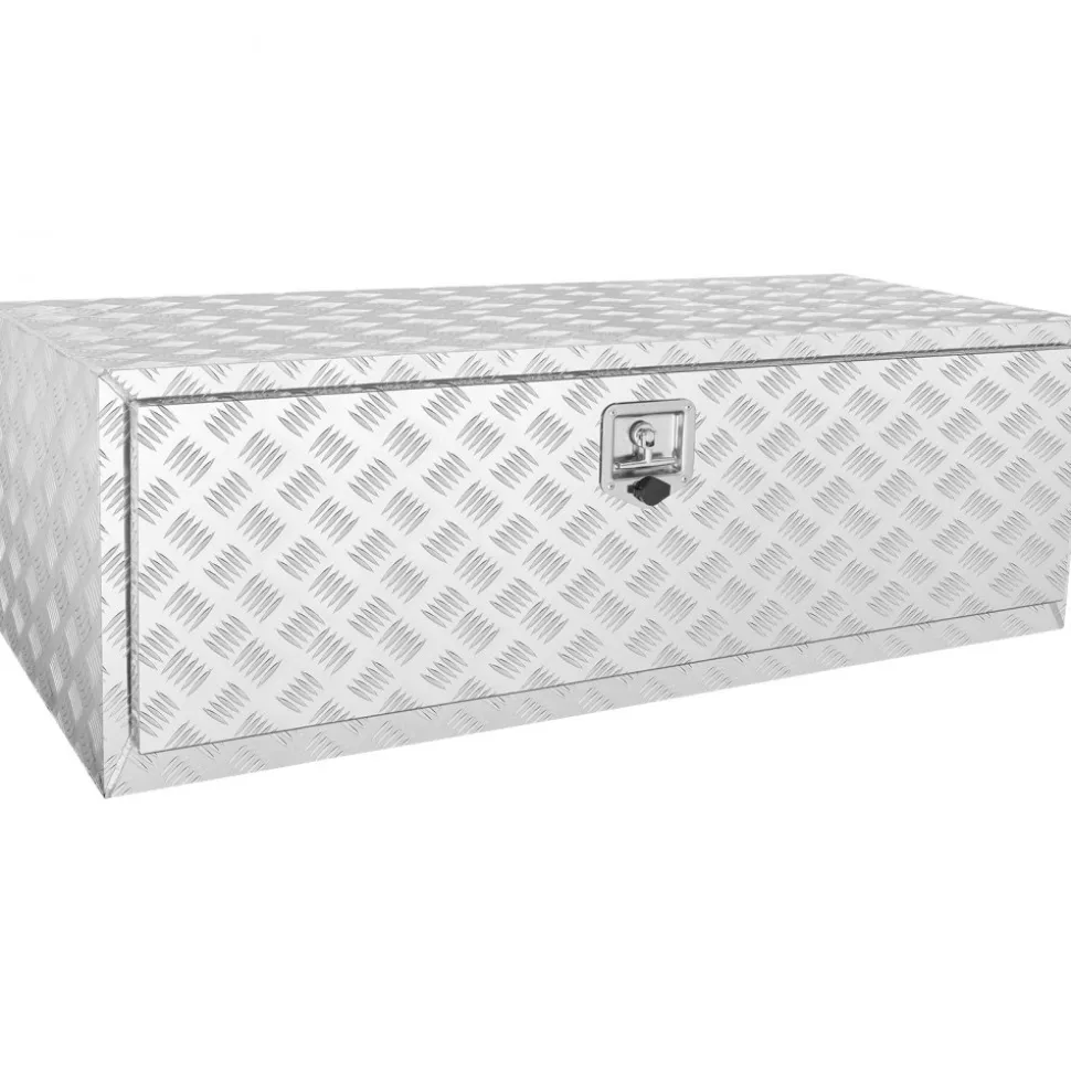 VEVOR Underbody Truck Box, 48"×24"×24" Pickup Storage Box, Heavy Duty Aluminum Diamond Plate Tool Box with Lock and Keys, Waterproof Trailer Storage Box with T-Handle Latch for Truck, Van, Trailer