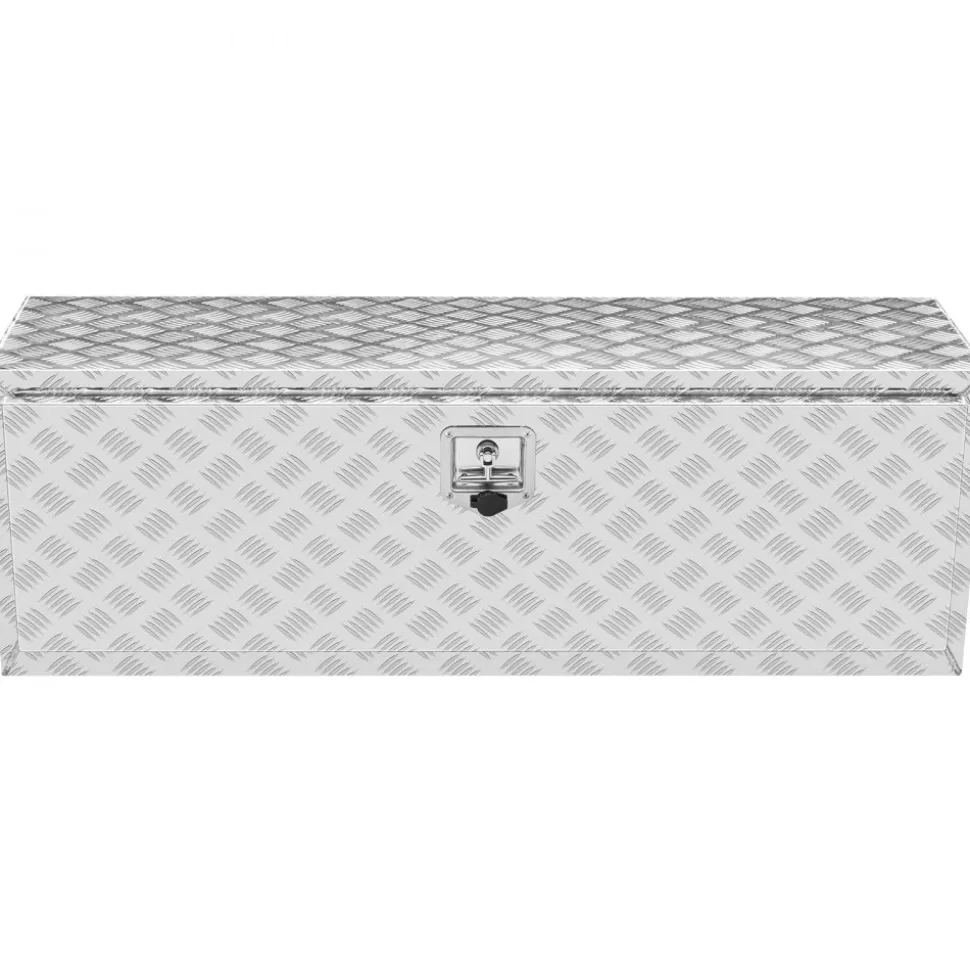 VEVOR Underbody Truck Box, 48"×24"×24" Pickup Storage Box, Heavy Duty Aluminum Diamond Plate Tool Box with Lock and Keys, Waterproof Trailer Storage Box with T-Handle Latch for Truck, Van, Trailer