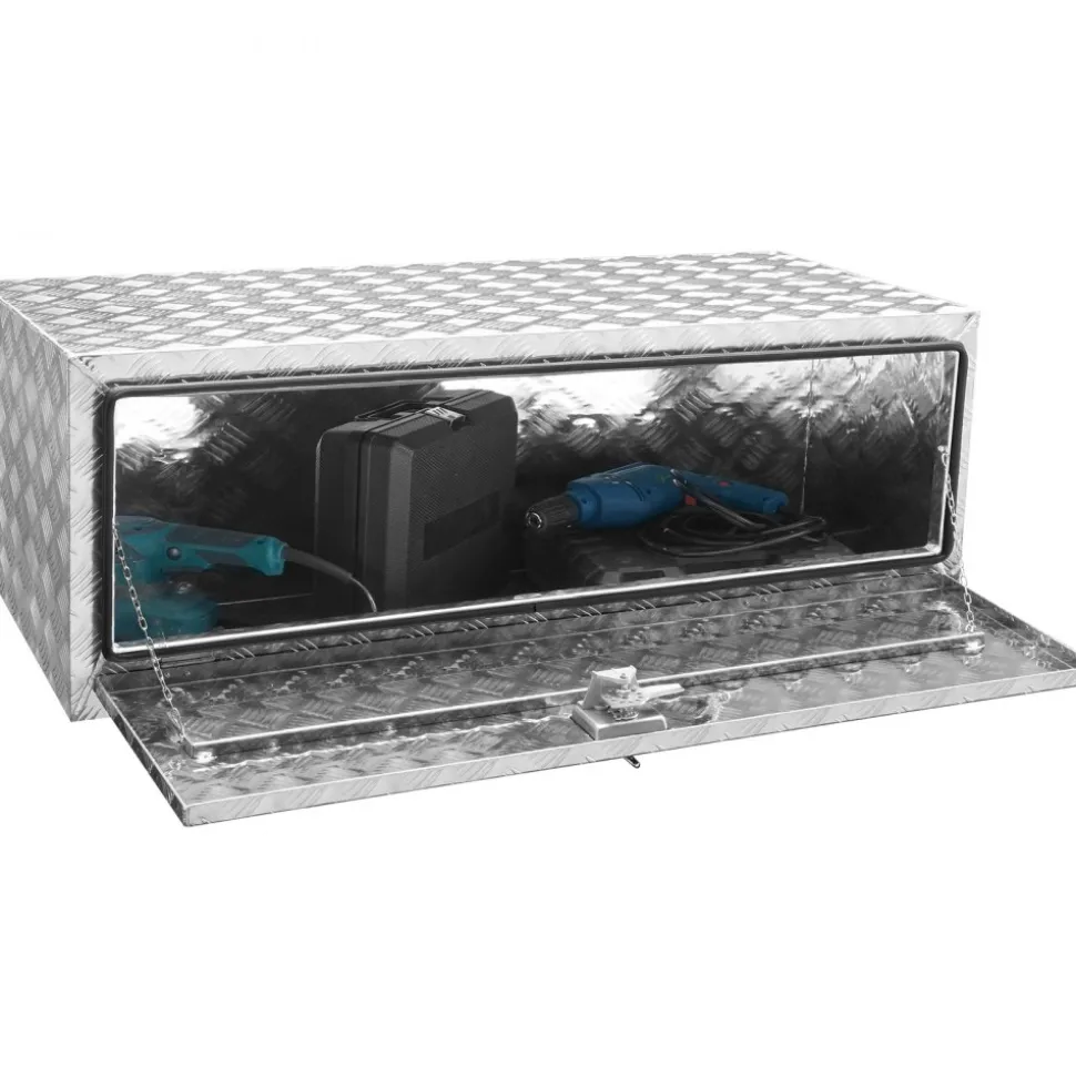 VEVOR Underbody Truck Box, 48"×24"×24" Pickup Storage Box, Heavy Duty Aluminum Diamond Plate Tool Box with Lock and Keys, Waterproof Trailer Storage Box with T-Handle Latch for Truck, Van, Trailer