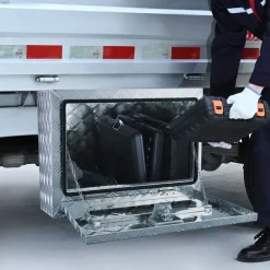 VEVOR Underbody Truck Box, 24"×17"×18" Pickup Storage Box, Heavy Duty Aluminum Diamond Plate Tool Box with Lock and Keys, Waterproof Trailer Storage Box with T-Handle Latch for Truck, Van, Trailer