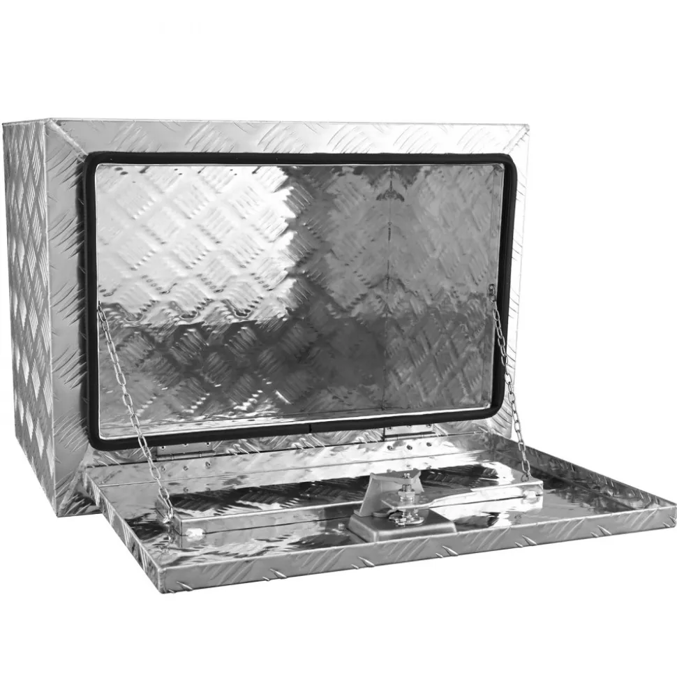 VEVOR Underbody Truck Box, 24"×17"×18" Pickup Storage Box, Heavy Duty Aluminum Diamond Plate Tool Box with Lock and Keys, Waterproof Trailer Storage Box with T-Handle Latch for Truck, Van, Trailer