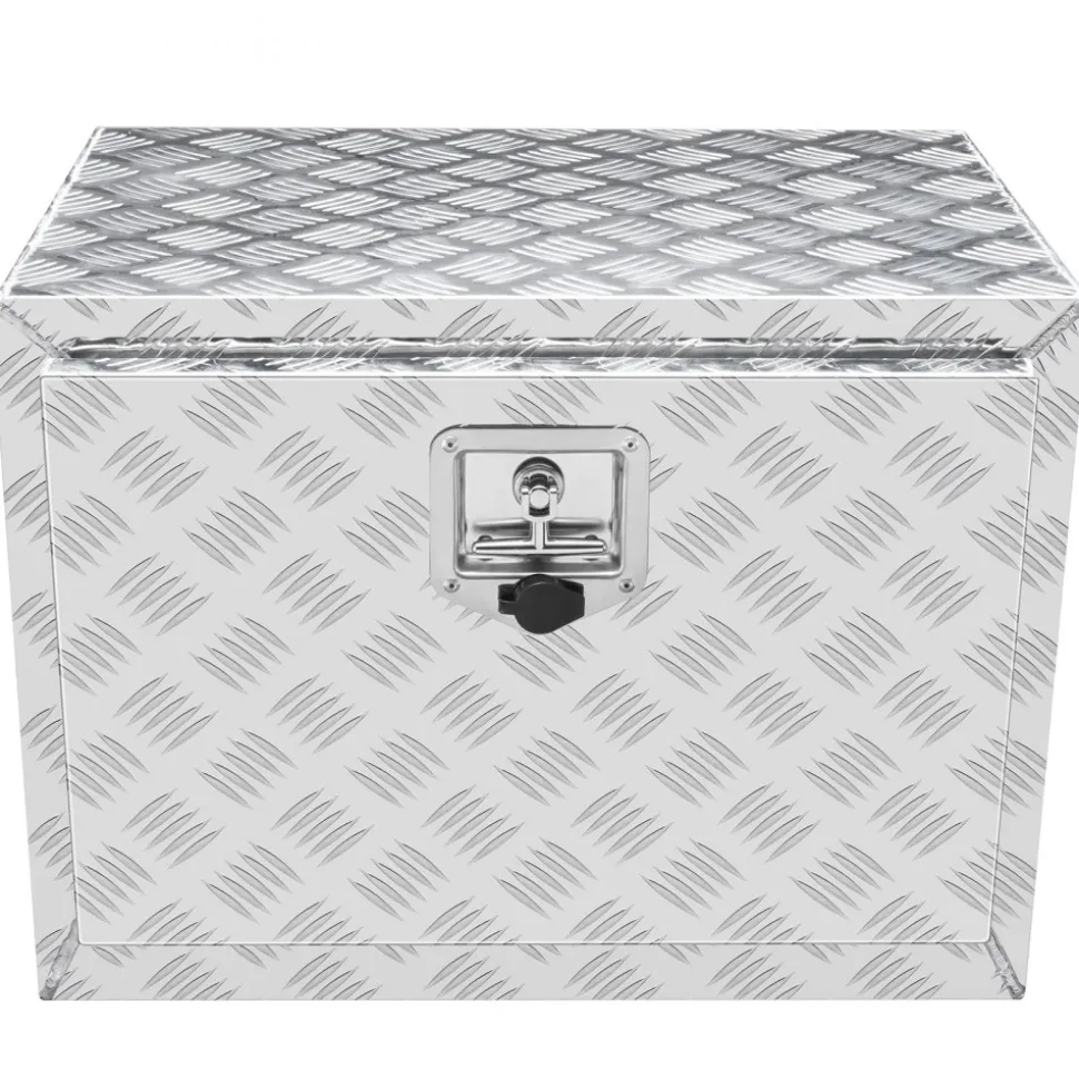VEVOR Underbody Truck Box, 24"×17"×18" Pickup Storage Box, Heavy Duty Aluminum Diamond Plate Tool Box with Lock and Keys, Waterproof Trailer Storage Box with T-Handle Latch for Truck, Van, Trailer