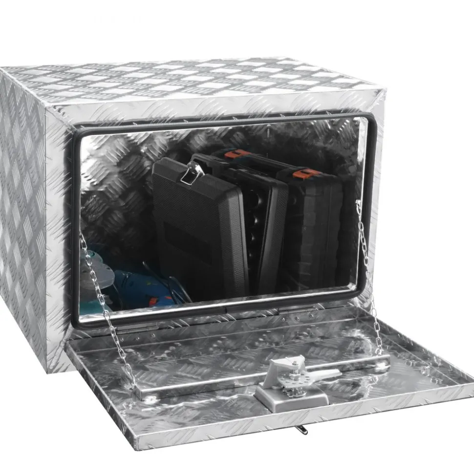VEVOR Underbody Truck Box, 24"×17"×18" Pickup Storage Box, Heavy Duty Aluminum Diamond Plate Tool Box with Lock and Keys, Waterproof Trailer Storage Box with T-Handle Latch for Truck, Van, Trailer