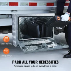VEVOR Underbody Truck Box, 24"×14"×16" Pickup Storage Box, Heavy Duty Aluminum Diamond Plate Tool Box with Lock and Keys, Waterproof Trailer Storage Box with T-Handle Latch for Truck, Van, Trailer